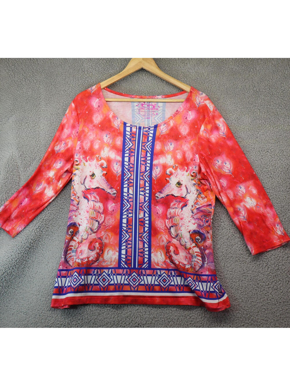 Leoma Lovegrove Seahorse Print Artsy Top Large 3/4 Sleeve